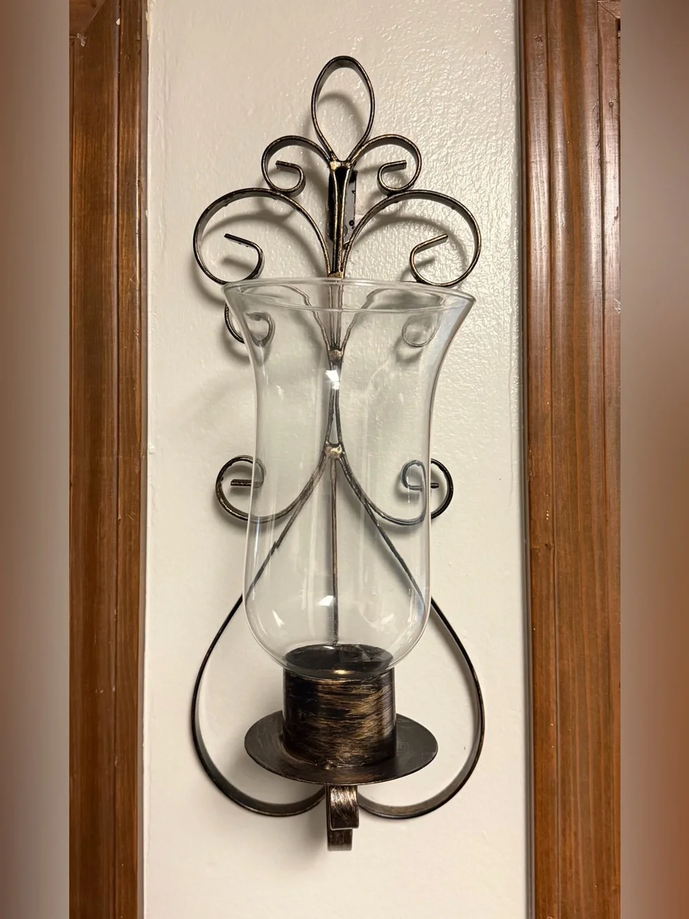 Decorative Metal Wall Sconce with Clear Glass - Bronze Finish Ser of 2